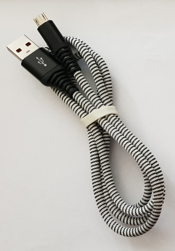 Premium micro-USB laad- & datakabel 'katoen', 1 m, zwart/wit