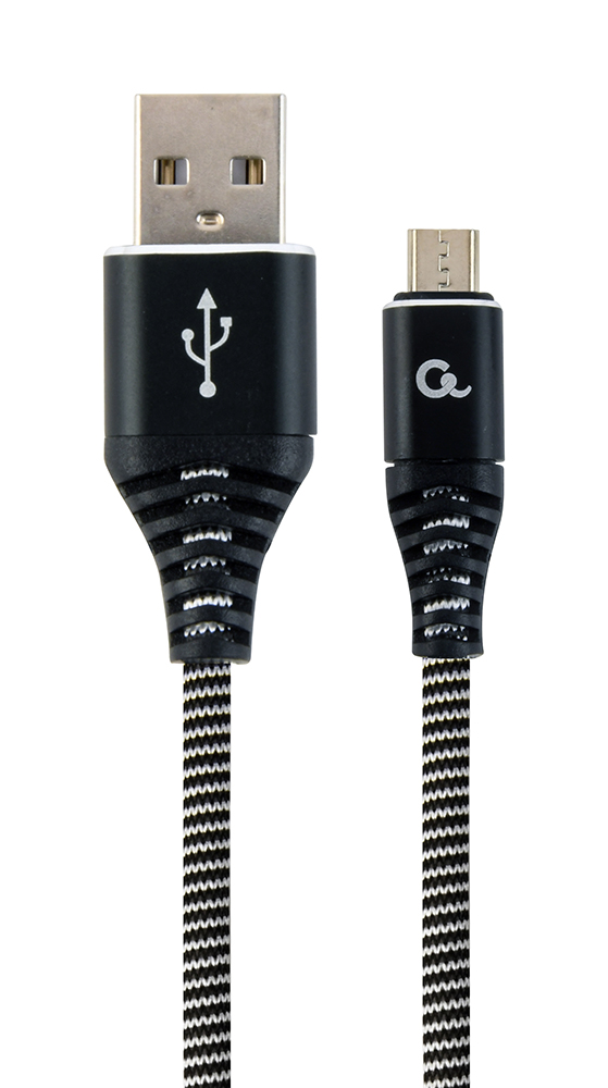 Premium micro-USB laad- & datakabel 'katoen', 2 m, zwart/wit