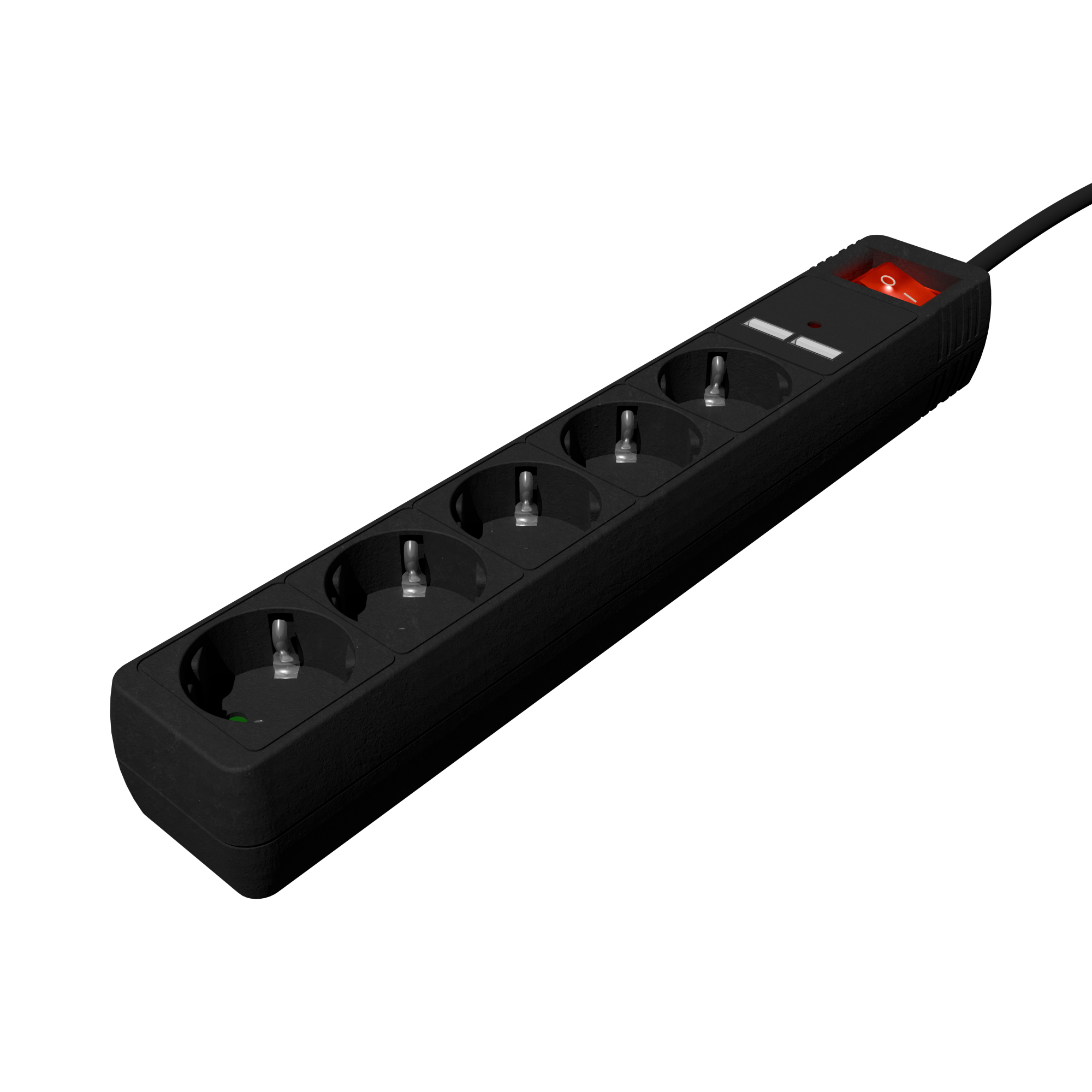 Stekkerdoos met USB-oplader, 5 stopcontacten, 1,5 m, 2x USB, zwart