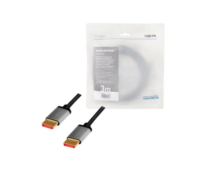 DisplayPort 1.4 3.00m 8K/60Hz LogiLink - Displayport 1 4 3 00m 8k 60hz logilink aluminium1 - 58273