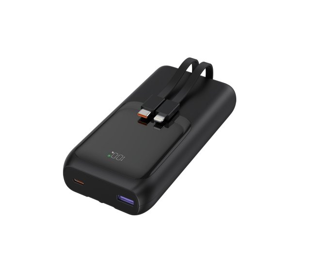 20 W Snelladende powerbank met ge&iuml;ntegreerde kabels, 20000 mAh, zwart - Pb20 pd20 lcd 01 website image 779beda3 5147 40fa a91d d8d63998061d - PB20-PD20-LCD-01