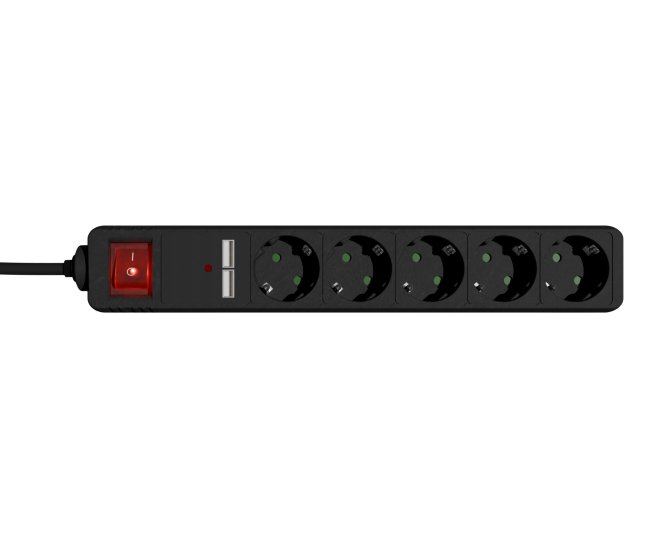 Stekkerdoos met USB-oplader, 5 stopcontacten, 1,5 m, 2x USB, zwart - Spg5 u2 5 02 web site image f6f37a49 3b12 42ed 97c9 beb10bc70cc2 - SPG5-U2-5-02